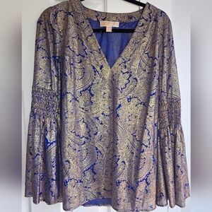 MICHAEL Michael Kors Blue and Gold Paisley Blouse